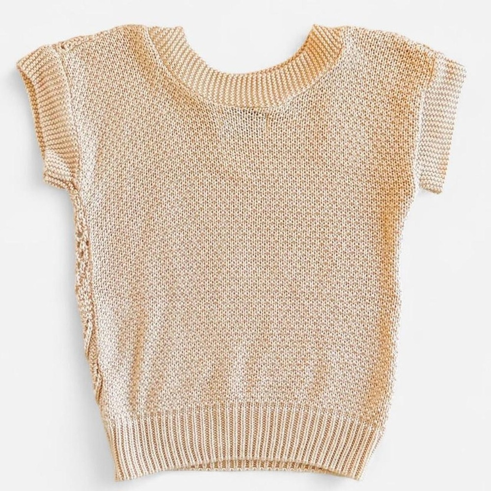 Vintage Designers Originals Cream Tan Beige Open Knit Crochet Style Sweater Top - Picture 4 of 5